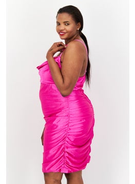 Emerald Sundae Women Plus Size Textured Mini Dress, Fuchsia  - Image 4