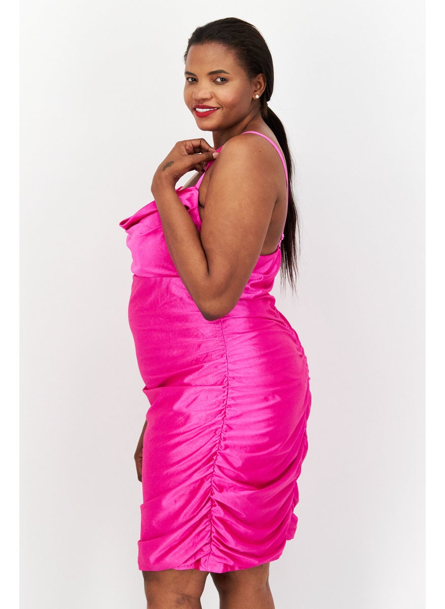 Emerald Sundae Women Plus Size Textured Mini Dress, Fuchsia  - Image 4