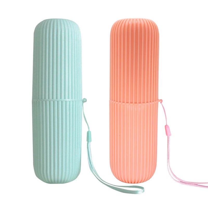 Sunenlyst 2Pcs Travel Toothbrush Holder Portable Toothbrush Case for Traveling Camping Business Trip and School Multifuction Toothbrushes Toothpaste Set with Two Colors Green and Orange