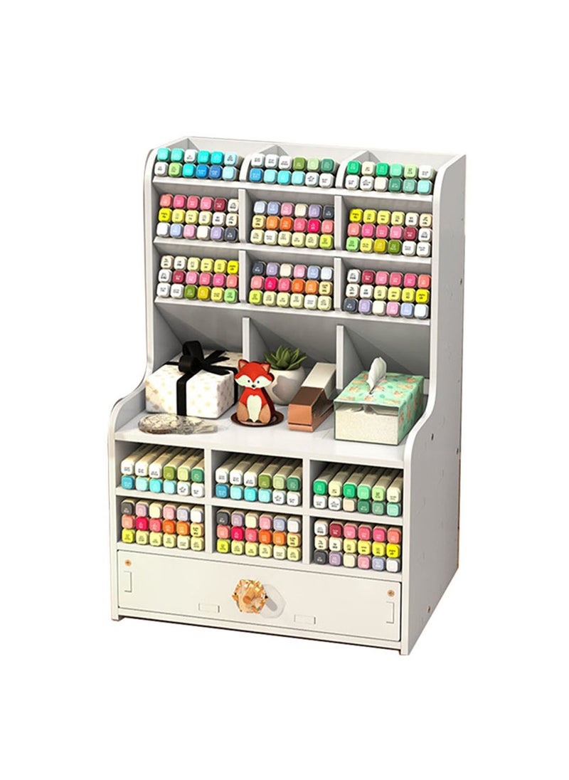 كيدل منظم أقلام خشبي مع درج، حامل أقلام رصاص DIY مكتب مرتب، أدوات مكتبية مكتبية، منظم مستلزمات المكياج، حامل أقلام لتخزين سطح المكتب، منظمة مكتب للمدرسة  - Image 1