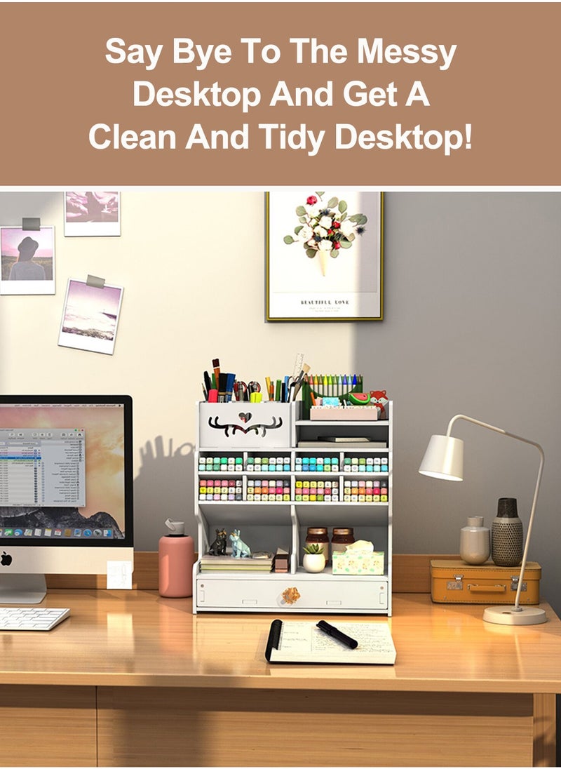 كيدل منظم أقلام خشبي مع درج، حامل أقلام رصاص DIY مكتب مرتب، أدوات مكتبية مكتبية، منظم مستلزمات المكياج، حامل أقلام لتخزين سطح المكتب، منظمة مكتب للمدرسة  - Image 5