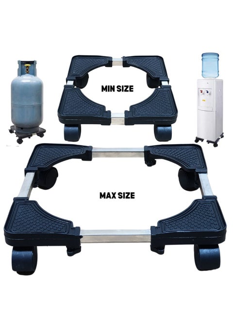 ARTC Adjustable And Movable Handy Pallet Base Rack For Moving Gas Capsules And Water Bottles And Drinking Fountains Refrigerator And Heavy Objects, With Four Wheels, Black And Silver