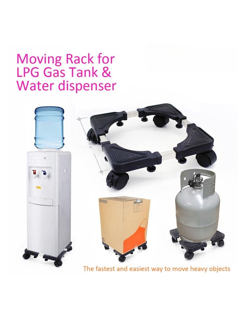 ARTC Adjustable And Movable Handy Pallet Base Rack For Moving Gas Capsules And Water Bottles And Drinking Fountains Refrigerator And Heavy Objects, With Four Wheels, Black And Silver