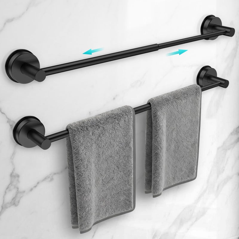 WingWider Adjustable Suction Cup Towel Bar For Bathroom Wall 14.6Inch~24 Inch Towel Racks For Bathroom Stainless Steel Bath Towel Holder For Shower 2 Pack(Matte Black) - Image 1