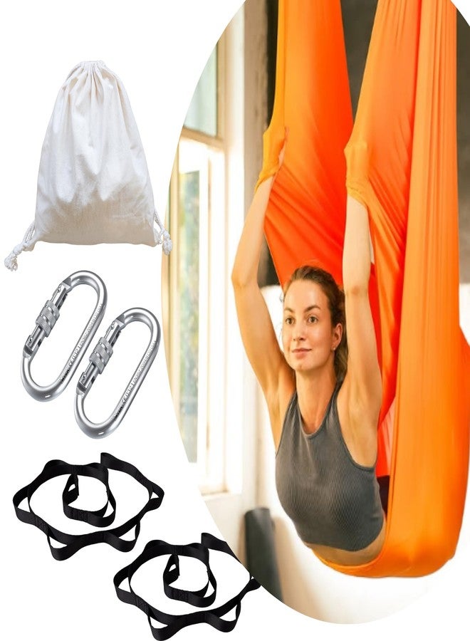 OKO Aerial Yoga Hammock Silk Aerial Yoga Swing for Antigravity Yoga, Inversion Exercises, Improved Flexibility & Core Strength - Extension Straps, Carabiners | Color - Orange | - Image 1