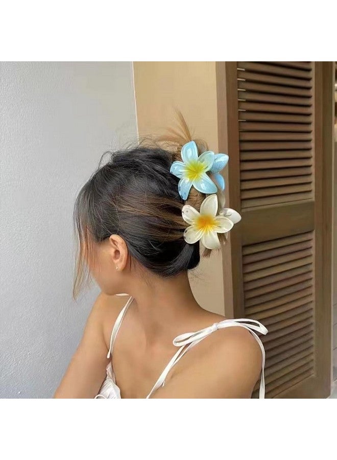 BIG BOX 3 Pcs Large Flower Hair Clips For Thick Hair Pink Yellow Blue Floral Hair Claw Clips Hawaiian Plumeria Hair Clip Summer Flowers Hair Claw Acrylic Hawaii Hair Styling Accessories For Women Girls - Image 2