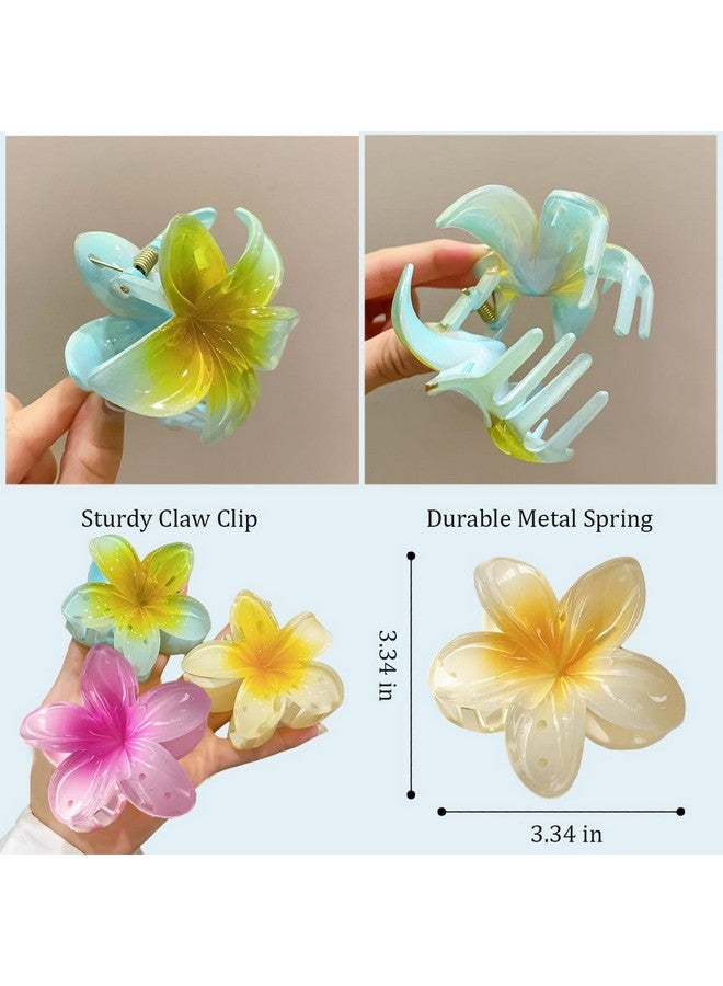 BIG BOX 3 Pcs Large Flower Hair Clips For Thick Hair Pink Yellow Blue Floral Hair Claw Clips Hawaiian Plumeria Hair Clip Summer Flowers Hair Claw Acrylic Hawaii Hair Styling Accessories For Women Girls - Image 4