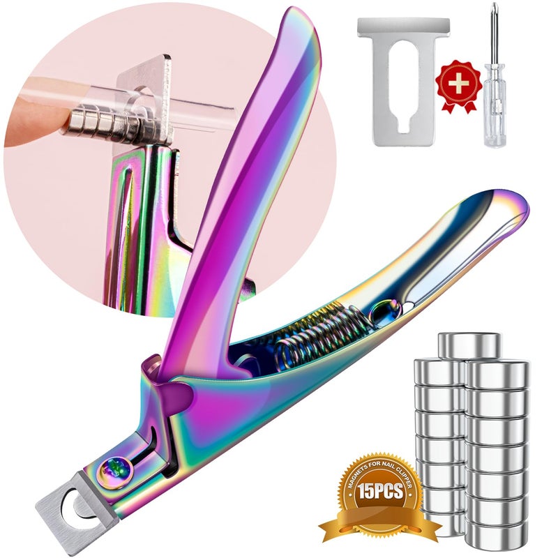 GA&EN Chameleon Premium Adjustable Nail Clippers with Magnets Sizers for Acrylic Nails, Stainless Steel Nail Cutter Trimmer for Artificial Fake False Tips Manicure Sharp Blade Clip Tool for Salon Beauty - Image 1