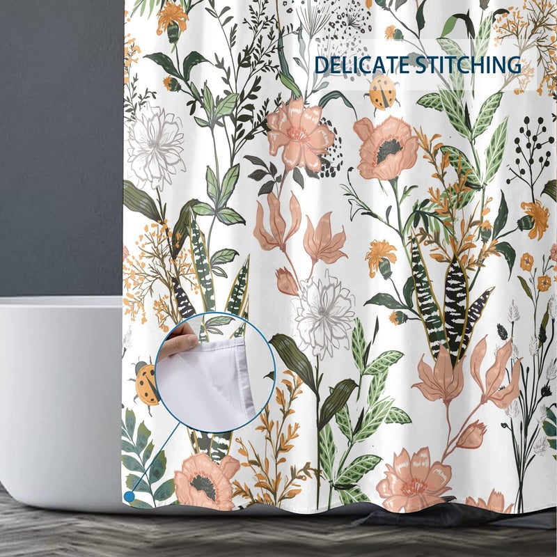 Bivinar Green Boho Floral Shower Stain 60 × 72 بوصة أوراق زهرة بوهو أنيقة الحمام ستارة مقاومة للماء نبات الحمام الستائر دش الحمام - Image 4