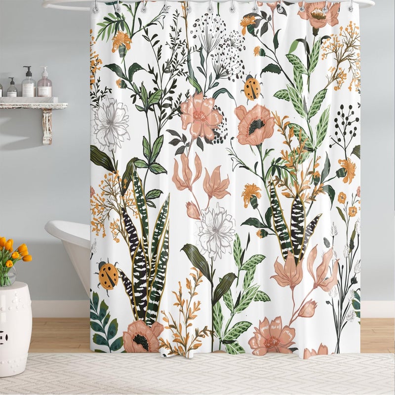 Bivinar Green Boho Floral Shower Stain 60 × 72 بوصة أوراق زهرة بوهو أنيقة الحمام ستارة مقاومة للماء نبات الحمام الستائر دش الحمام - Image 2