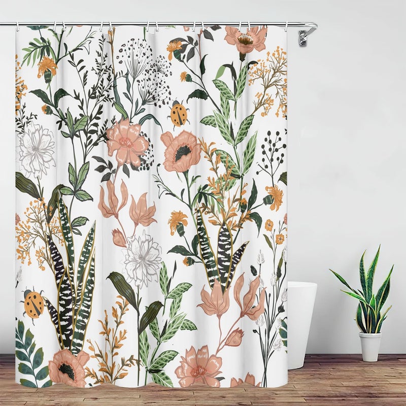 Bivinar Green Boho Floral Shower Stain 60 × 72 بوصة أوراق زهرة بوهو أنيقة الحمام ستارة مقاومة للماء نبات الحمام الستائر دش الحمام - Image 3