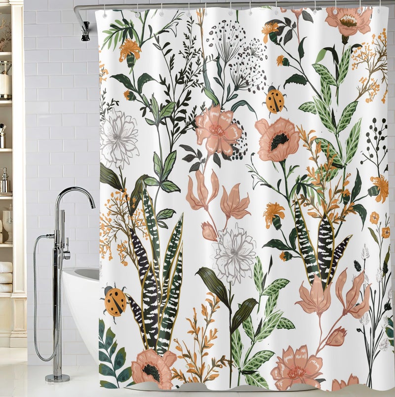Bivinar Green Boho Floral Shower Stain 60 × 72 بوصة أوراق زهرة بوهو أنيقة الحمام ستارة مقاومة للماء نبات الحمام الستائر دش الحمام - Image 1