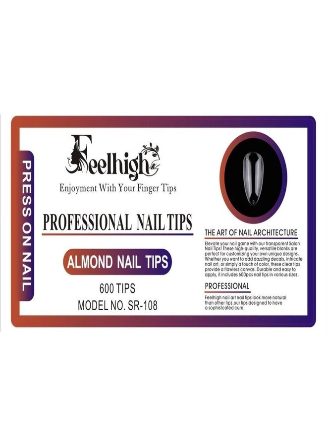 FEELHIGH 600pcs Almond Fake Nails Tips for Full Cover Acrylic Home DIY Nail Salon10 Sizes For women and girls - Image 1