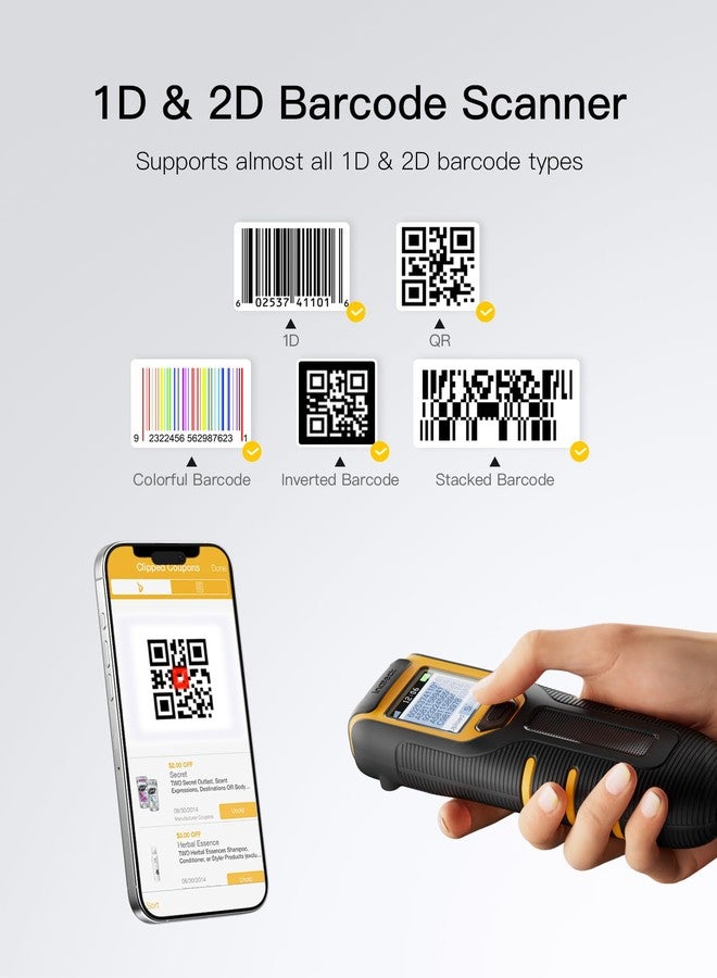 Inateck Barcode Scanner Wireless,Portable Bluetooth Barcode Scanner with Screen,1D 2D QR Code Scanner Kabellos 2.4GHz,Handscanner with APP and SDK, BCST-47 - Image 2