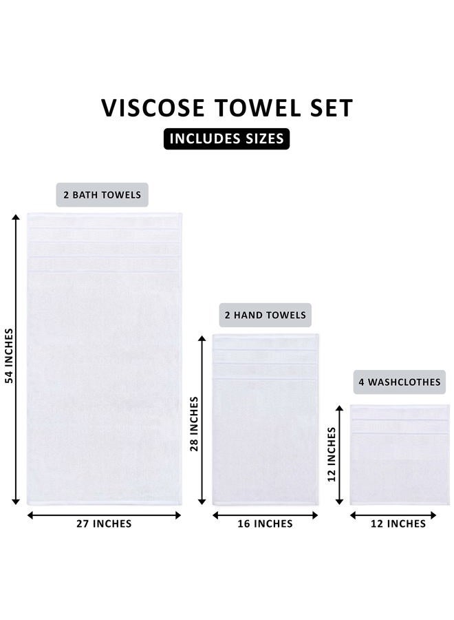 Utopia Towels 8-Piece Luxury Towel Set, 2 Bath Towels, 2 Hand Towels, and 4 Wash Cloths, 600 GSM Ring Spun Cotton Highly Absorbent Viscose Stripe Towels Ideal for Everyday use (White) - Image 2