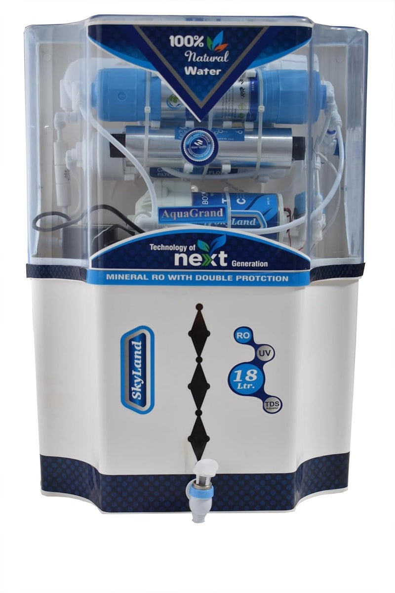 AQUAFRESH Skyland Alkaline Filter 18 L Ro Uv Uf Tds Alkaline Filter Water Purifier 7 Stages PurificationSuitable For BorewellTankerMunicipal Water White Blue - Image 1