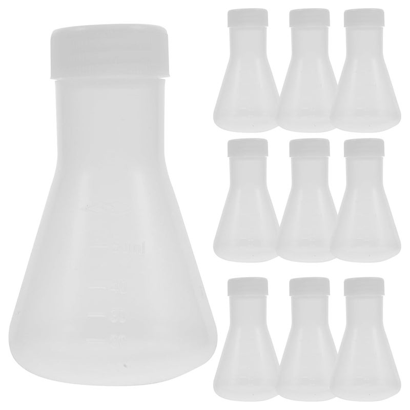 10pcs 50ml Pp Plastic Erlenmeyer Flask Set with Lid Conical Lab Flask for Experiment Science Supply - Image 1