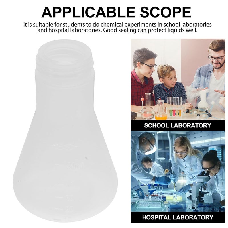10pcs 50ml Pp Plastic Erlenmeyer Flask Set with Lid Conical Lab Flask for Experiment Science Supply - Image 3