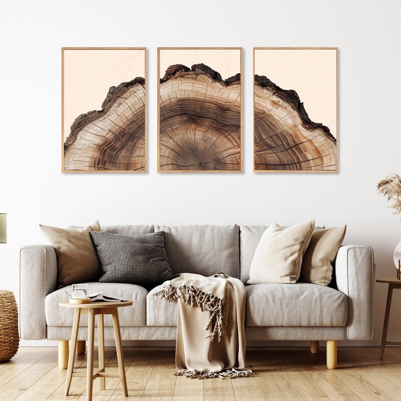 KAIRNE Framed Tree Ring Wall Art Set, Retro Wood Stump Wall Decor, Tree Spiral Wall Painting, Modern Nature Canvas Art Prints for Living Room, Bedroom, Dinning Room, Farmhouse - Large 16"x24"x3 - Image 4