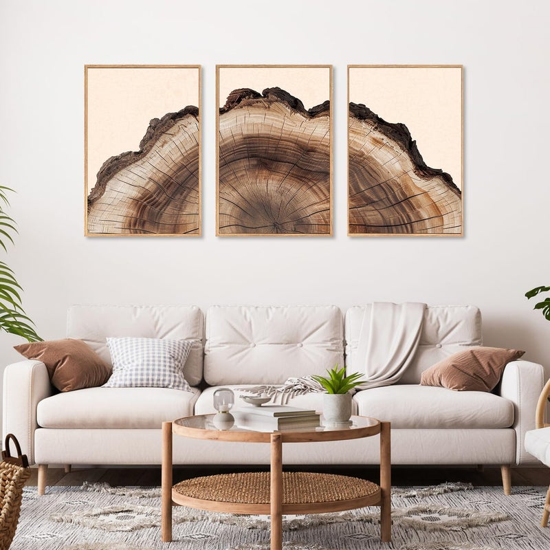 KAIRNE Framed Tree Ring Wall Art Set, Retro Wood Stump Wall Decor, Tree Spiral Wall Painting, Modern Nature Canvas Art Prints for Living Room, Bedroom, Dinning Room, Farmhouse - Large 16"x24"x3 - Image 2