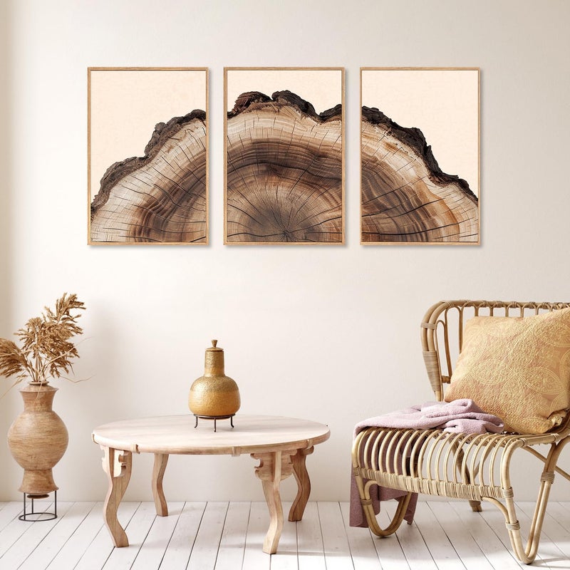 KAIRNE Framed Tree Ring Wall Art Set, Retro Wood Stump Wall Decor, Tree Spiral Wall Painting, Modern Nature Canvas Art Prints for Living Room, Bedroom, Dinning Room, Farmhouse - Large 16"x24"x3 - Image 3