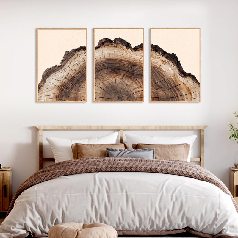 KAIRNE Framed Tree Ring Wall Art Set, Retro Wood Stump Wall Decor, Tree Spiral Wall Painting, Modern Nature Canvas Art Prints for Living Room, Bedroom, Dinning Room, Farmhouse - Large 16"x24"x3 - Image 5