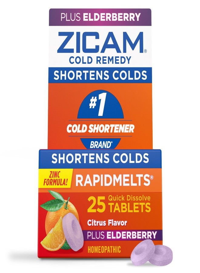 Zicam Cold Remedy Zinc RapidMelts, Elderberry Citrus Flavor, Homeopathic, Cold Shortening Medicine, Shortens Cold Duration, 25 Count - Image 1