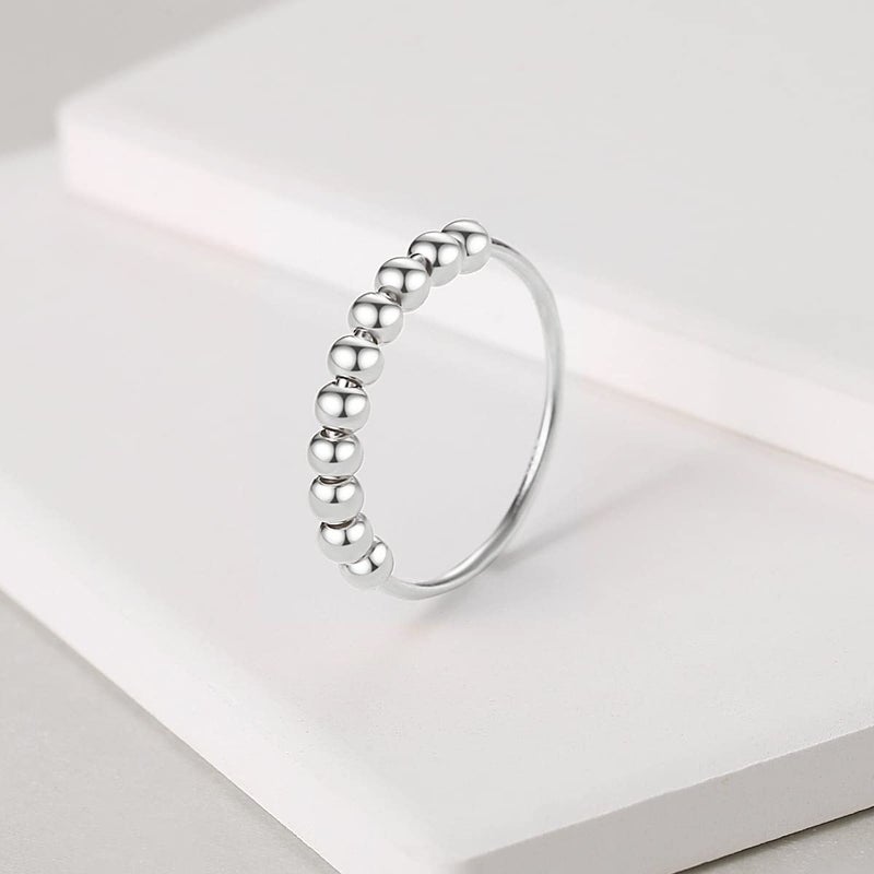 Jacruces 925 Sterling Silver Rings Anxiety Rings Fidget Ring for Women & Men Silver Spinner Thumb Ring with Beads Spinning Stress Relief Anxiety Fidget Jewelry Ideal Gift, Size 7 - Image 3
