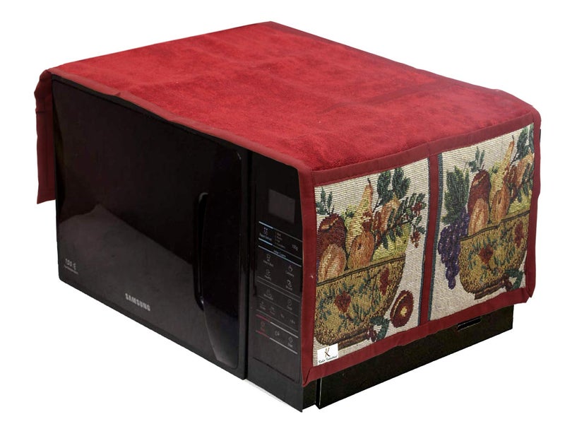 Kuber Industries Velvet Microwave/Oven Top Cover with 4 Utility Pockets 25 LTR (Maroon)-KUBMART11834 - Image 1