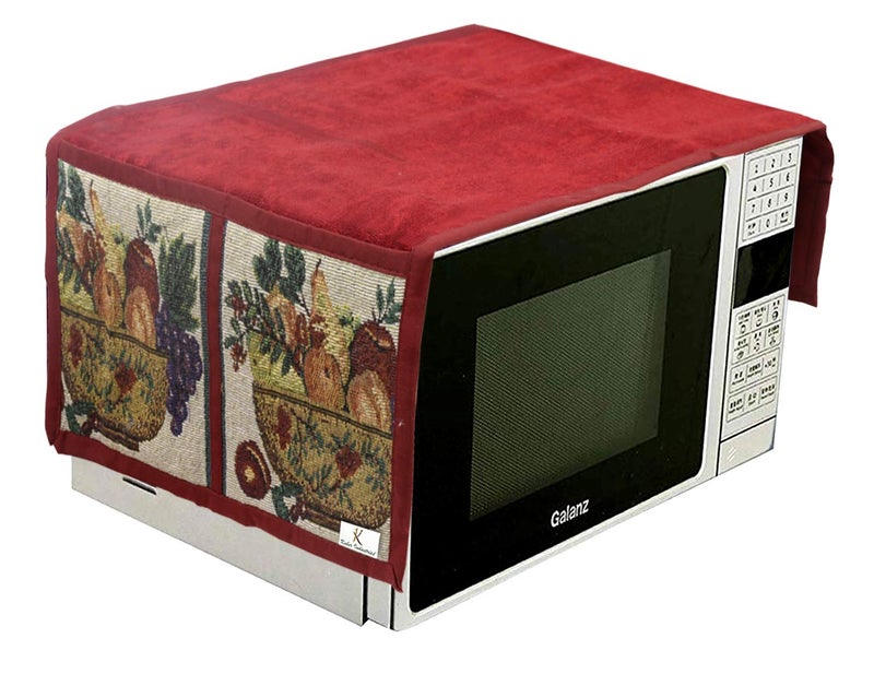 Kuber Industries Velvet Microwave/Oven Top Cover with 4 Utility Pockets 25 LTR (Maroon)-KUBMART11834 - Image 2