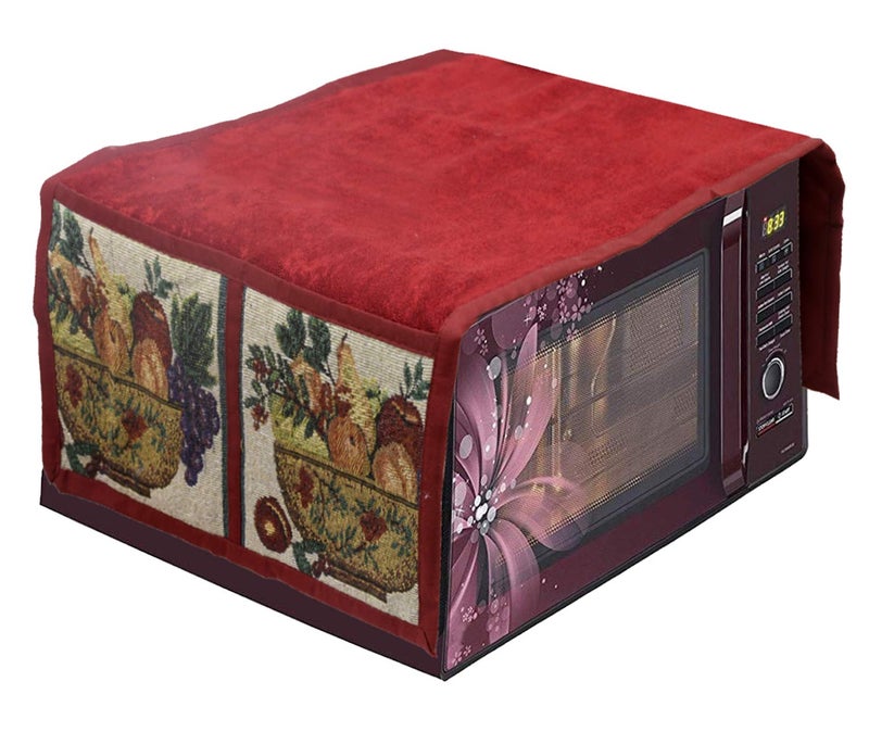 Kuber Industries Velvet Microwave/Oven Top Cover with 4 Utility Pockets 25 LTR (Maroon)-KUBMART11834 - Image 5