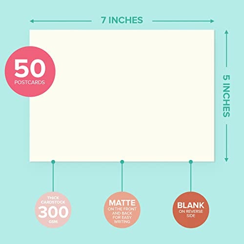 Sweetzer & Orange S&O 300gsm 5x7” Postcard Paper Cardstock (Both Sides Blank) For Art or Message Notes Sheets for Mailing. White Blank Greeting Slips, Index Flash Printable Letter Note Set. Bulk Post Tags– 50 Pack - Image 2