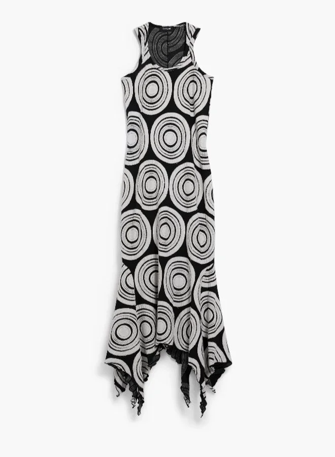 Desigual black and white Long Dress With Circles for Women | Best Price UAE