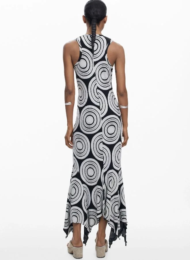 Desigual black and white Long Dress With Circles for Women | Best Price UAE