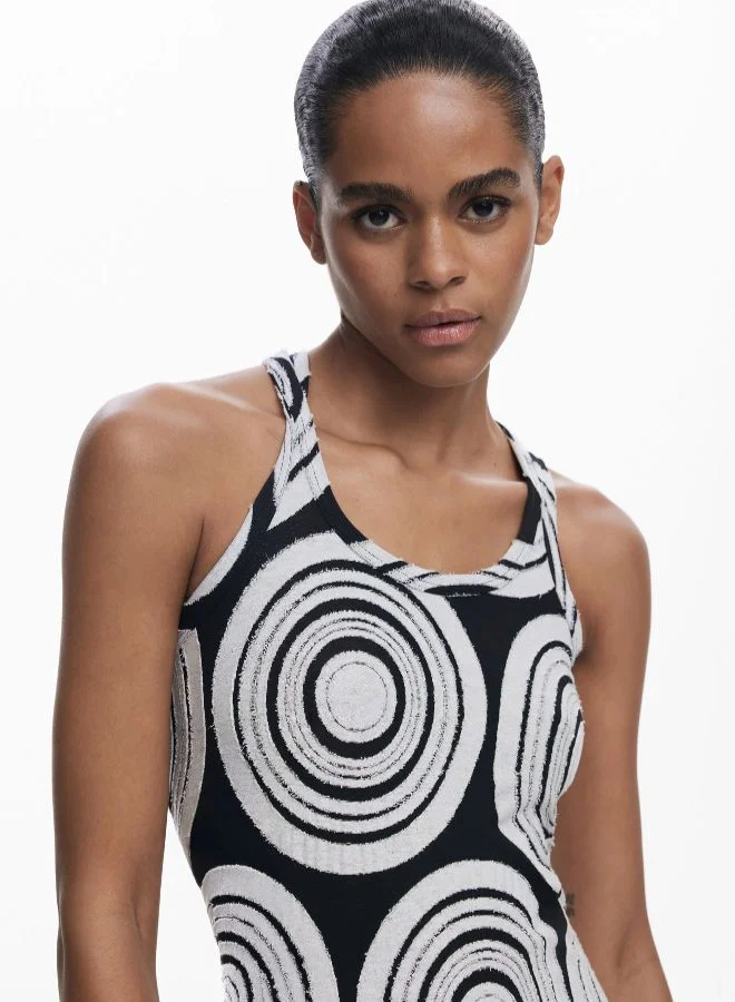 Desigual black and white Long Dress With Circles for Women | Best Price UAE