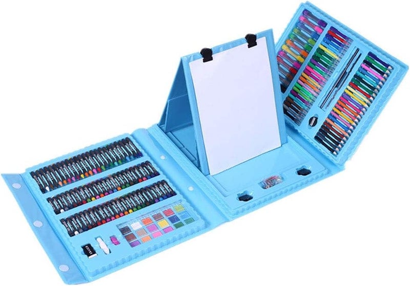 Zain Art Sets Art Supplies 208-Piece Double Sided Trifold Easel Art Set Pink/Pen Set for Beginners and Junior (Color : Blue, Size : Free Size) (Blue Free Size) - Image 1