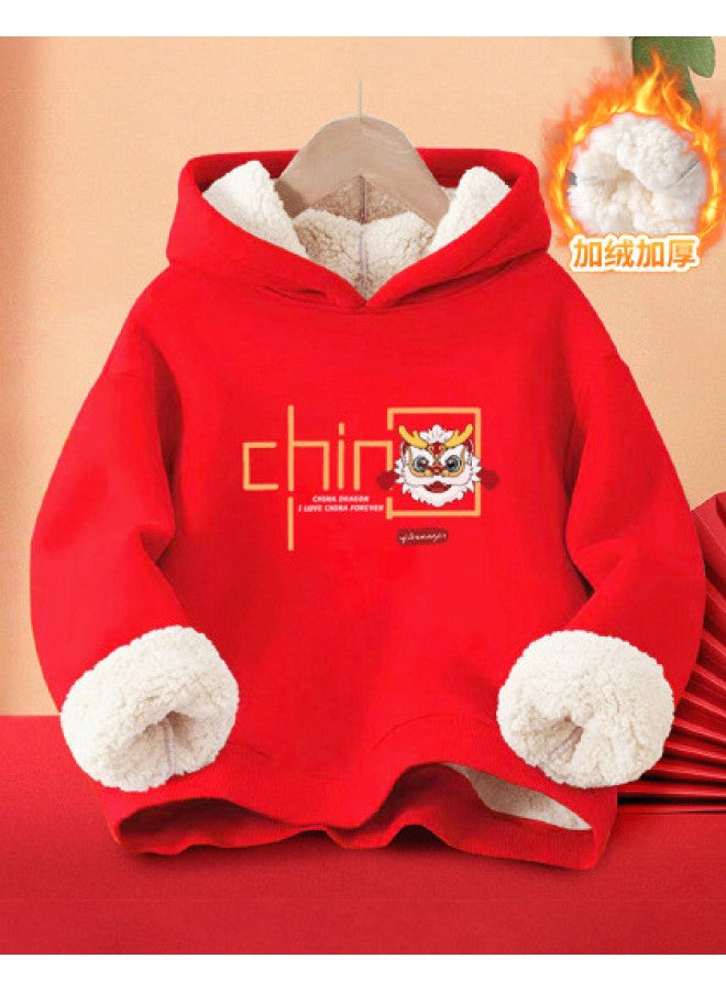 YISHUANGER سويت شيرت ب hooded للأطفال مع تصميم أسد صيني لبرج الثعبان لعام 2025 لعيد رأس السنة الصينية واحتفالات الربيع في الخريف والشتاء - Image 1