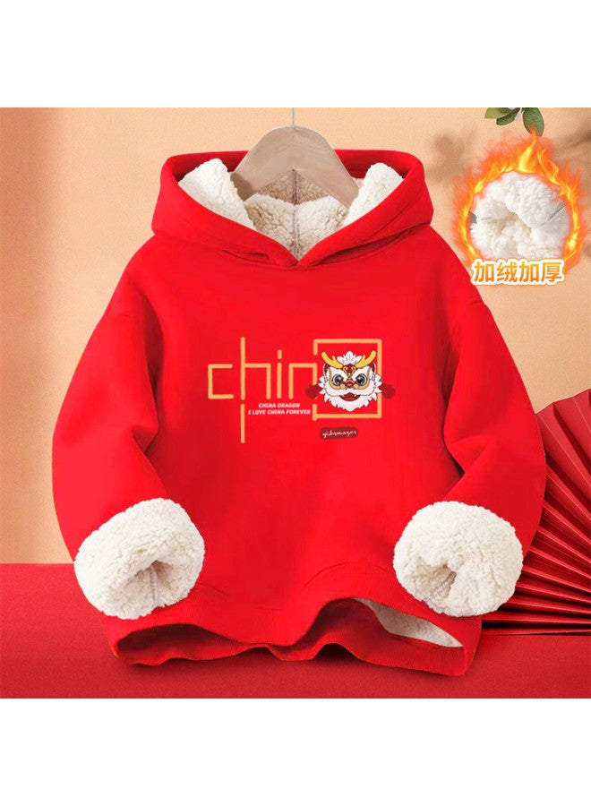 YISHUANGER سويت شيرت ب hooded للأطفال مع تصميم أسد صيني لبرج الثعبان لعام 2025 لعيد رأس السنة الصينية واحتفالات الربيع في الخريف والشتاء - Image 2