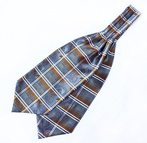 Elfeves Men Black White Checks Floral Silk Cravat Ties Exquisit Ascot Gift for BF Father - Image 2