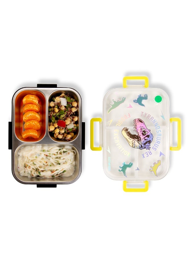 Eazy Kids Eazy Kids 3 Compartment Stainless Steel bento Lunch Box, 800ml - T- Rex Purple  - Image 3