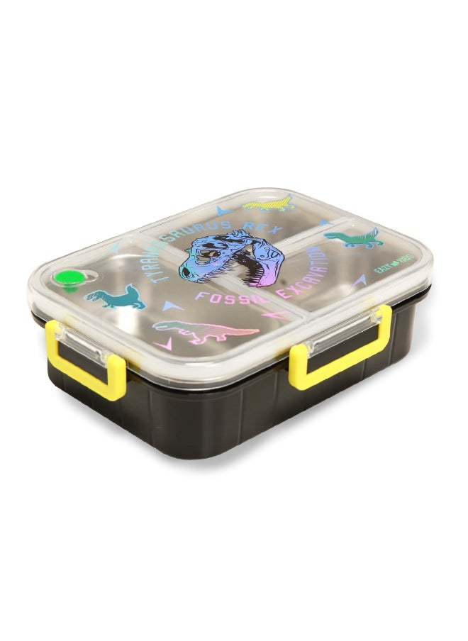 Eazy Kids Eazy Kids 3 Compartment Stainless Steel bento Lunch Box, 800ml - T- Rex Purple  - Image 1