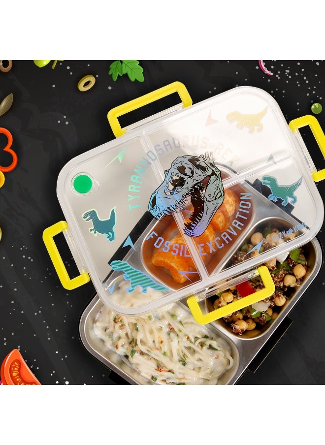 Eazy Kids Eazy Kids 3 Compartment Stainless Steel bento Lunch Box, 800ml - T- Rex Purple  - Image 2
