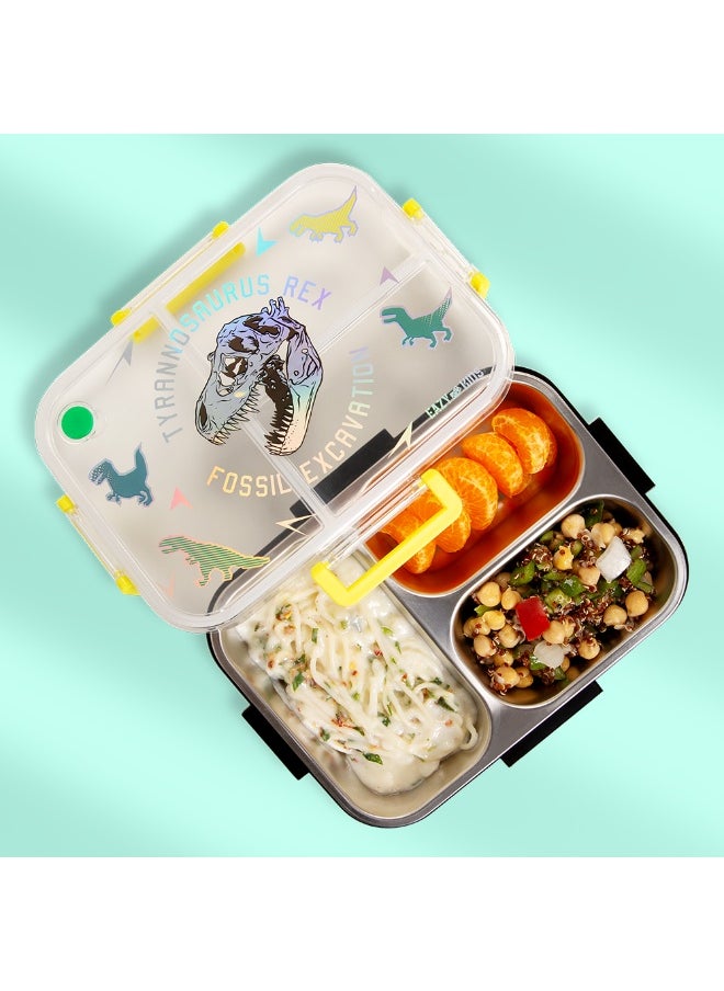 Eazy Kids Eazy Kids 3 Compartment Stainless Steel bento Lunch Box, 800ml - T- Rex Purple  - Image 4