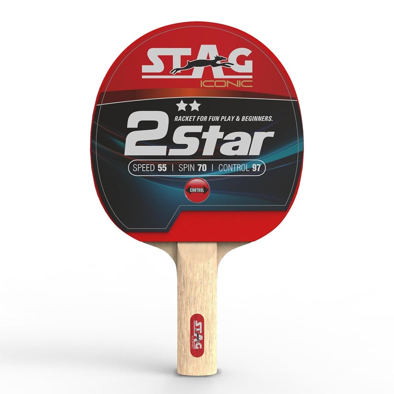 STAG مضرب تنس طاولة أيقوني 2 نجمة | مطاط معتمد من ITTF | سلسلة تدريب للمبتدئين لمضرب بينغ بونغ | مضرب مصمم خصيصًا بمقبض مريح - عبوة من 2 - Image 2