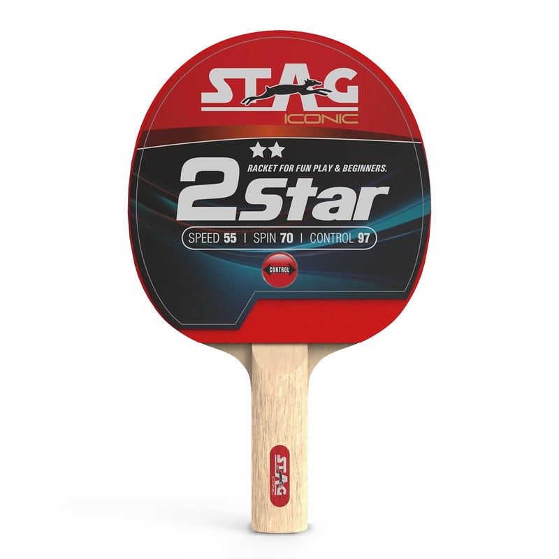 STAG مضرب تنس طاولة أيقوني 2 نجمة | مطاط معتمد من ITTF | سلسلة تدريب للمبتدئين لمضرب بينغ بونغ | مضرب مصمم خصيصًا بمقبض مريح - عبوة من 2 - Image 1