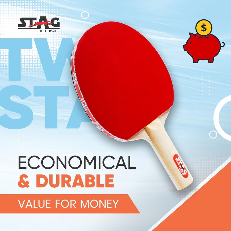 STAG مضرب تنس طاولة أيقوني 2 نجمة | مطاط معتمد من ITTF | سلسلة تدريب للمبتدئين لمضرب بينغ بونغ | مضرب مصمم خصيصًا بمقبض مريح - عبوة من 2 - Image 4