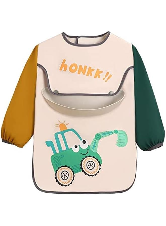 MOXO Waterproof Long Sleeve Baby Bibs with Food Catcher Pocket Smock Apron Set for Child Toddler Suitable for 672 Months - Image 1