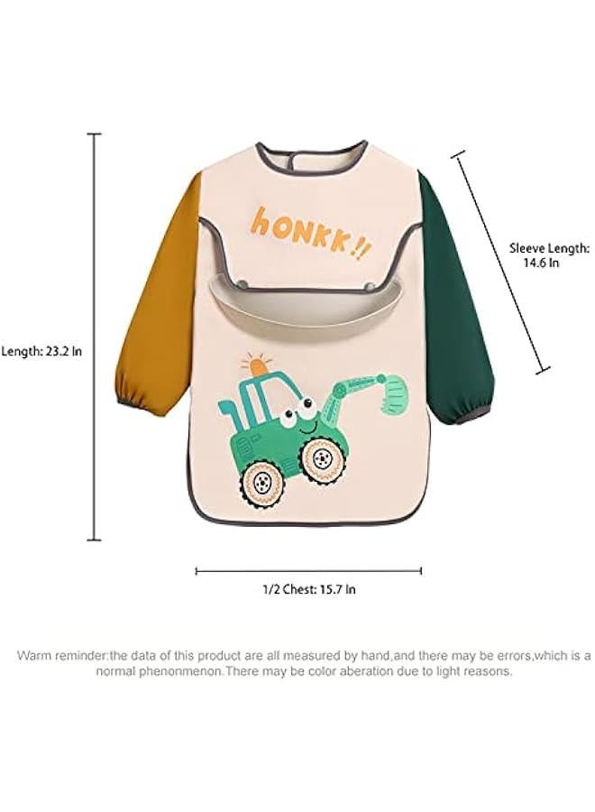 MOXO Waterproof Long Sleeve Baby Bibs with Food Catcher Pocket Smock Apron Set for Child Toddler Suitable for 672 Months - Image 2