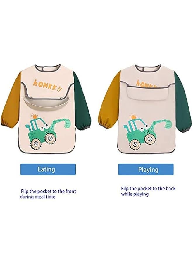 MOXO Waterproof Long Sleeve Baby Bibs with Food Catcher Pocket Smock Apron Set for Child Toddler Suitable for 672 Months - Image 3