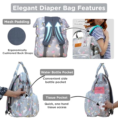 Motherly Elegant Diaper Bag for Travel & Maternity, Multipocket Water-Resistant Hospital Organizer for Newborn Moms with Warranty (Unicorn Gray) - Image 5